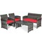 Costway 4PCS Patio Rattan Furniture Set Conversation Glass Table Top Cushioned Turquoise/Red/Grey/Beige/Navy/Black